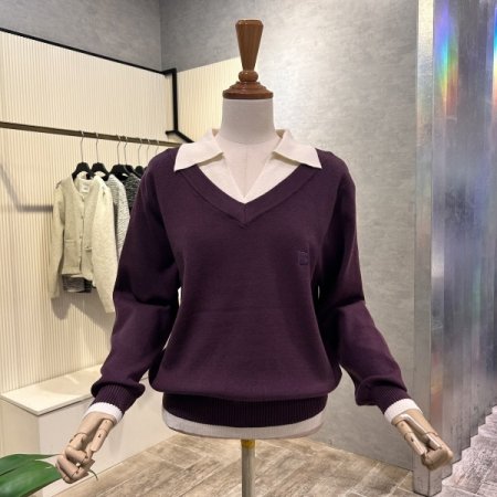 카라 배색 브이넥 니트