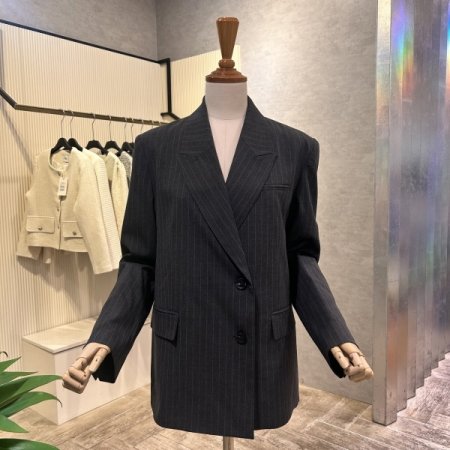 스트라이프 단추 셋업 자켓