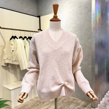 V넥 골지 라인 박시 니트