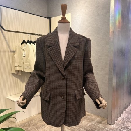 체크 단추 카라 자켓