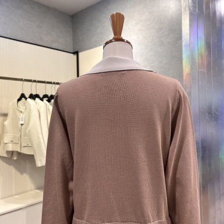 니트 배색 카라 롱 원피스