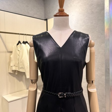 페이크 레더 뷔스티에 롱 원피스