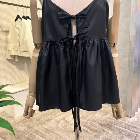 뷔스티에 인조 가죽 블라우스