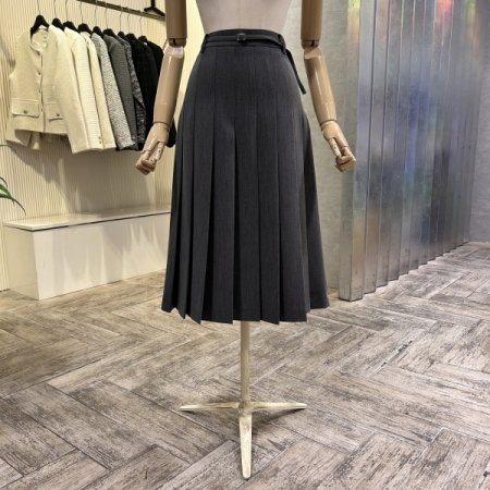 벨트 플리츠 셋업 롱 스커트