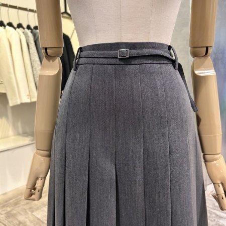 벨트 플리츠 셋업 롱 스커트