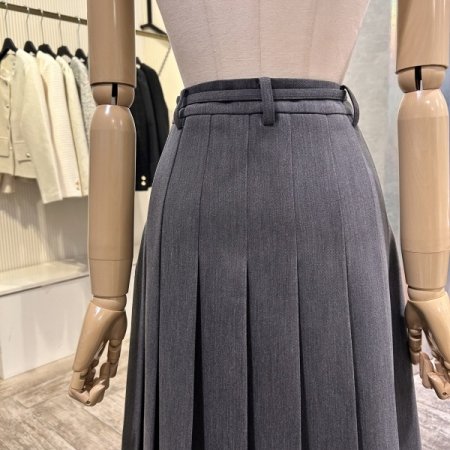 벨트 플리츠 셋업 롱 스커트