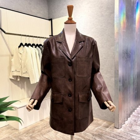 빅 포켓 인조 가죽 자켓