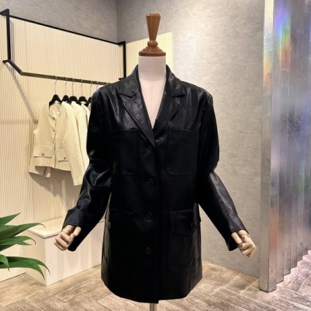 빅 포켓 인조 가죽 자켓