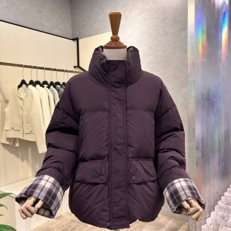 체크 배색 하이넥 덕다운 점퍼