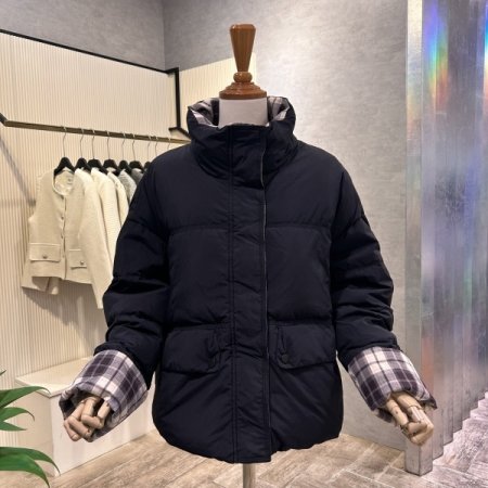 체크 배색 하이넥 덕다운 점퍼