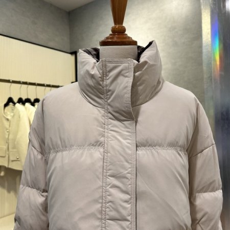 체크 배색 하이넥 덕다운 점퍼