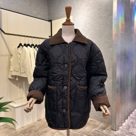 골덴 배색 단추 패딩 점퍼