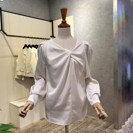 퍼프 소매 꼬임 셔링 블라우스