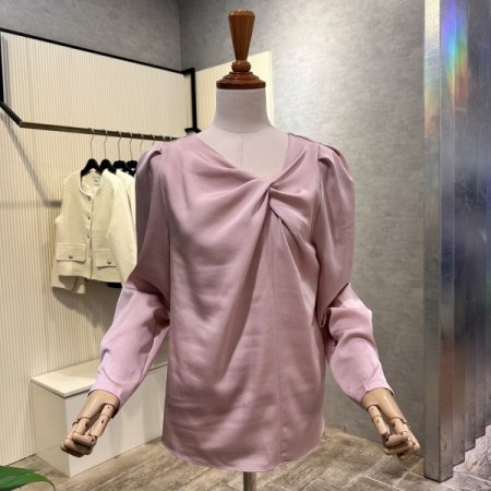 퍼프 소매 꼬임 셔링 블라우스