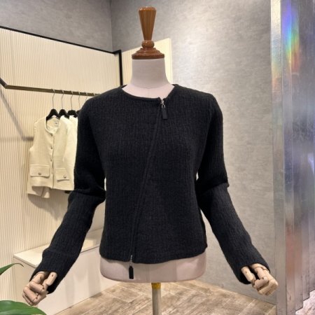 크롭 사선 집업 가디건