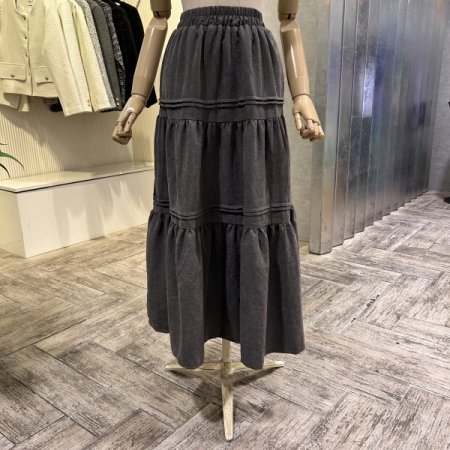 이단 셔링 밴딩 롱 스커트