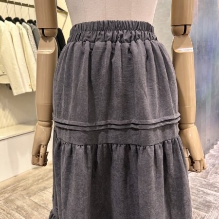 이단 셔링 밴딩 롱 스커트