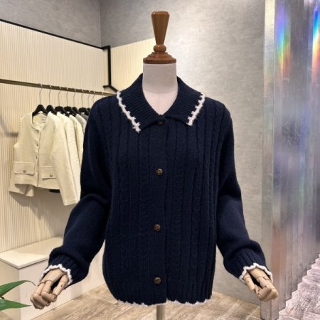 스티치 라인 배색 카라 니트 가디건