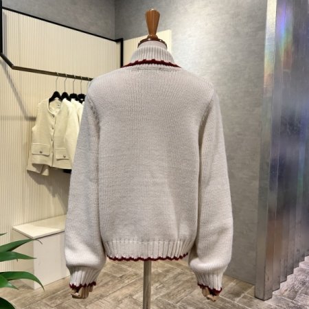 스티치 라인 배색 카라 니트 가디건