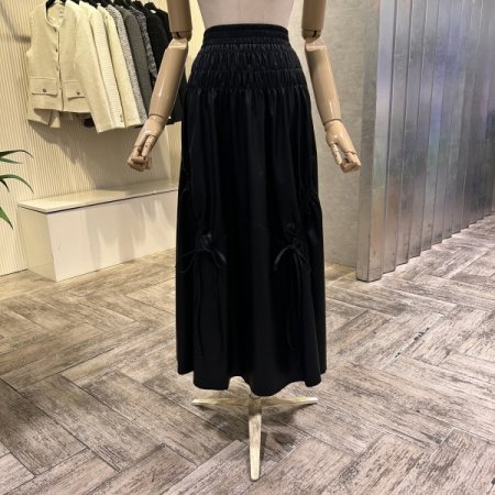 스트랩 셔링 페이크 레더 롱 스커트