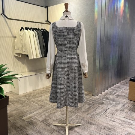 카라 소매 배색 트위드 원피스