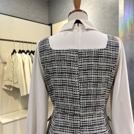 카라 소매 배색 트위드 원피스