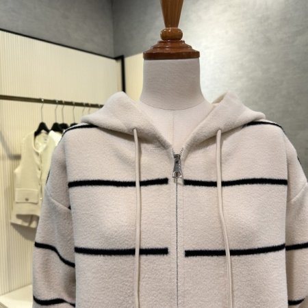 배색 라인 후드 가디건