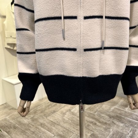 배색 라인 후드 가디건