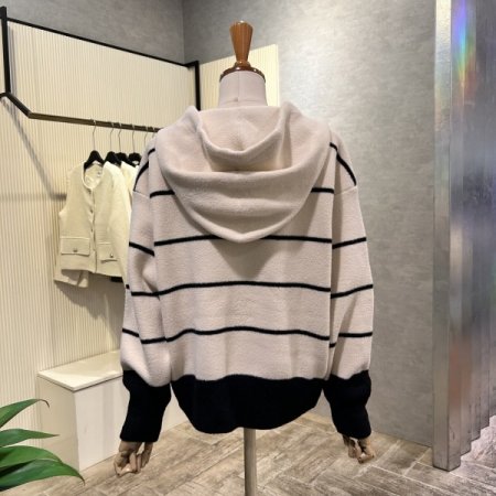 배색 라인 후드 가디건