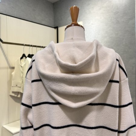 배색 라인 후드 가디건