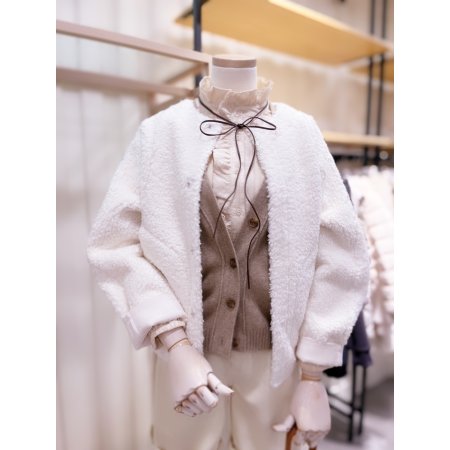 라운드넥 사이바포켓 뽀글이 무스탕