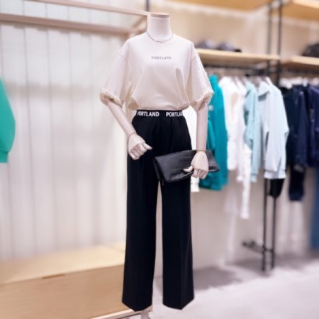 울밴드 프린팅 원턱 와이드 팬츠