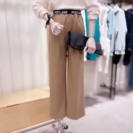 울밴드 프린팅 원턱 와이드 팬츠