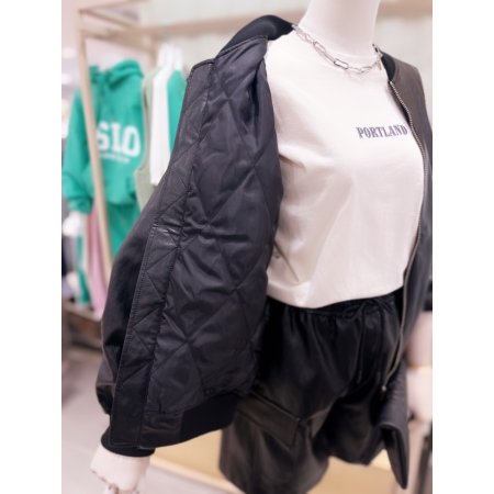 페이크레더 퀼팅안감 오버핏 점퍼