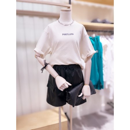 허리 스트링 인조가죽 숏 팬츠