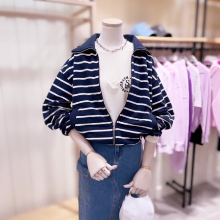 스트라이프 랍빠 카라 집업