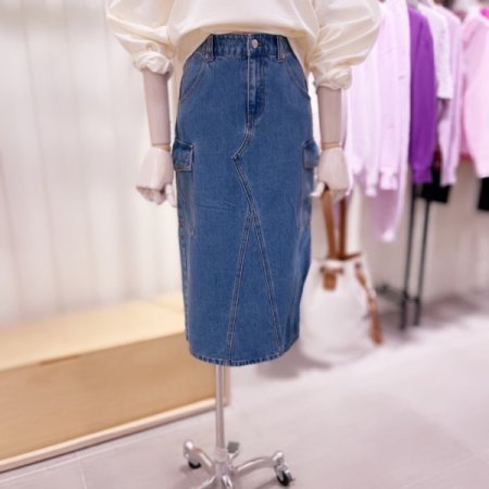 사이드 건빵 포켓 워싱 데님 스커트