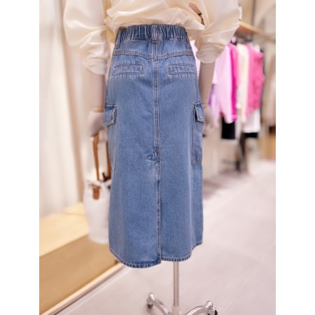 사이드 건빵 포켓 워싱 데님 스커트