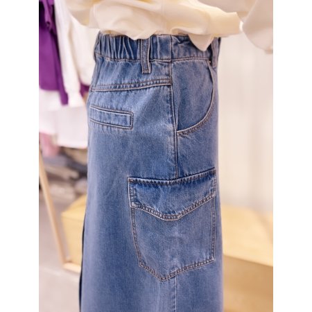 사이드 건빵 포켓 워싱 데님 스커트