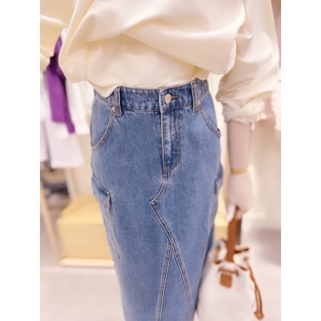 사이드 건빵 포켓 워싱 데님 스커트