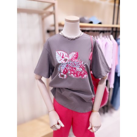 라즈베리 비즈자수 반팔 티셔츠