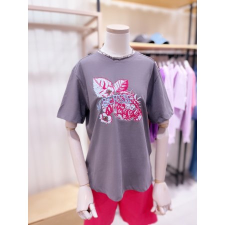 라즈베리 비즈자수 반팔 티셔츠