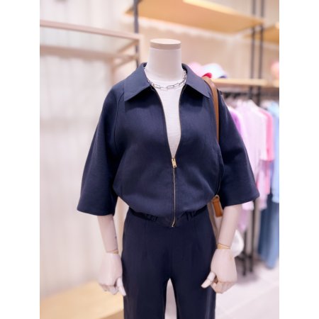 스탠카라 블루종 린넨 집업 자켓