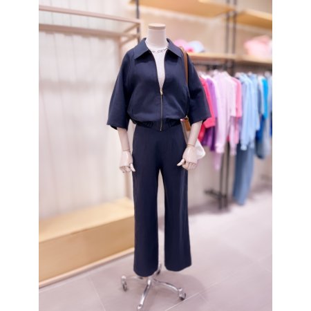 스탠카라 블루종 린넨 집업 자켓