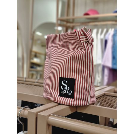 스트라이프 프린트 캔버스 숄더백