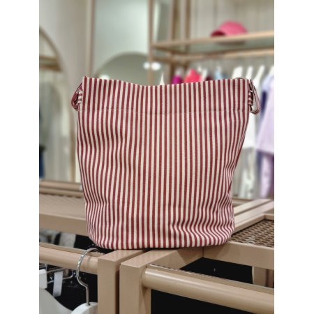 스트라이프 프린트 캔버스 숄더백