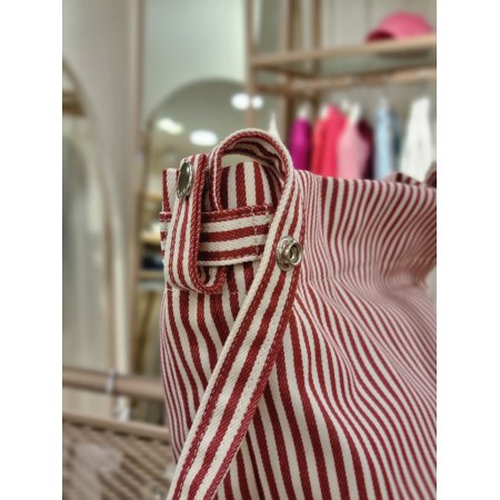 스트라이프 프린트 캔버스 숄더백