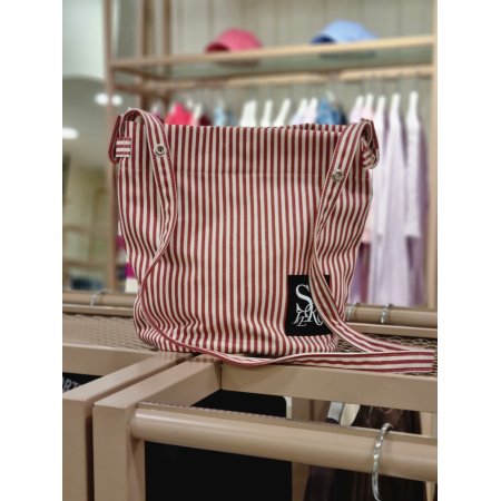 스트라이프 프린트 캔버스 숄더백