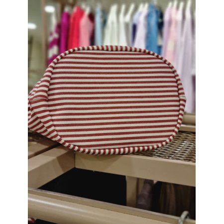 스트라이프 프린트 캔버스 숄더백