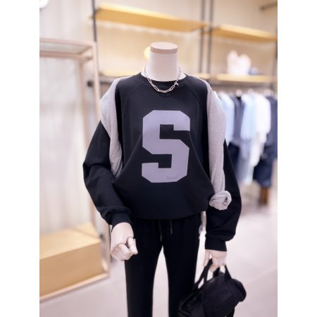 S후로피 밑단 스트링 맨투맨 티셔츠